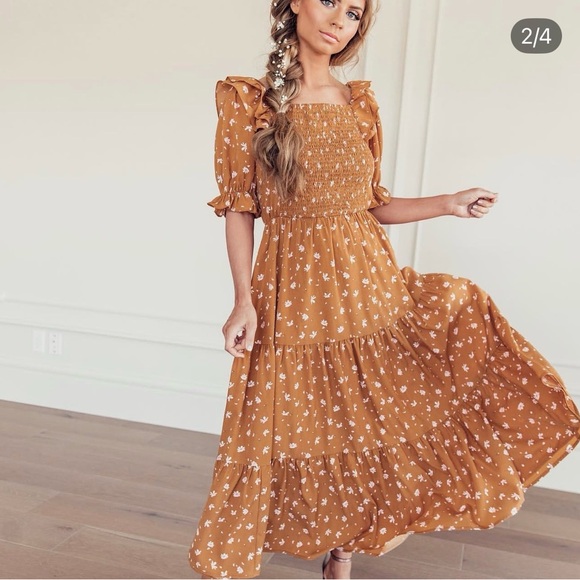 JessaKae Dresses & Skirts - JessaKae Mustard Floral Midi Dress
